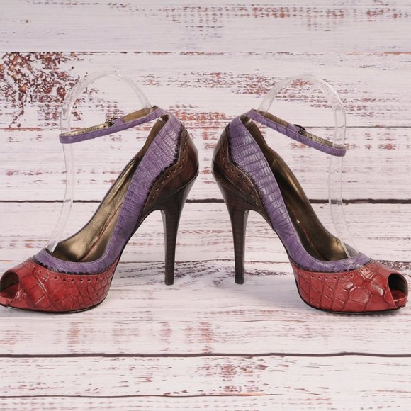 Marciano, Multi Colored, Ankle Strap, Open Toe Pump, Size 5.5 - Picture 3 of 7